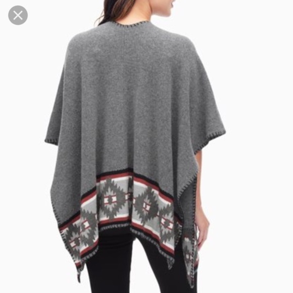 Splendid - Aztec Poncho O/S Women's Knit Cape - Grey/Red - Western - Wool Blend - Picture 2 of 10